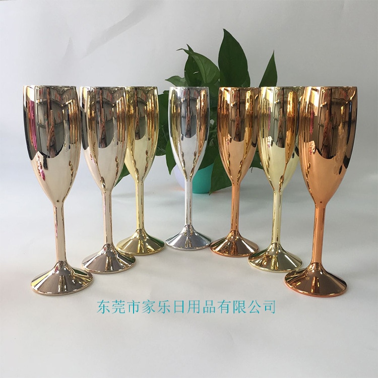 Guld elektropläterad hög botten plast champagne kopp st akryl plast kopp guld galvaniserad rödvin kopp miljövänligt