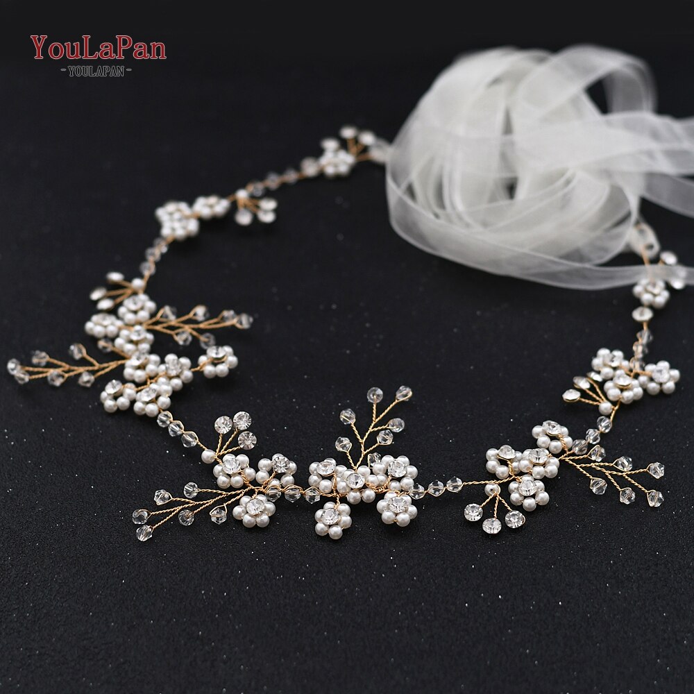 TOPQUEEN SH129 Goldene Hochzeit Kleider Gürtel Womens Perle Gürtel Kristall Braut Schärpe Hochzeit Gold Gürtel mit Perlen Dünne Braut Gürtel: Elfenbein Organza
