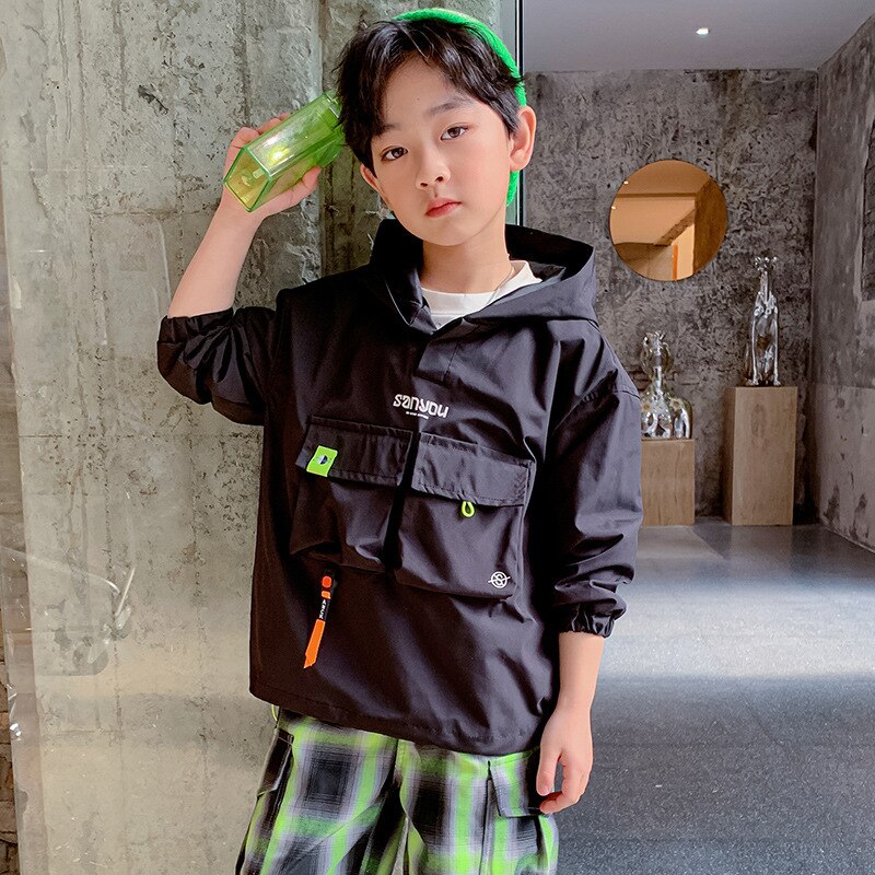 Chaqueta con capucha para niños de 4 a 12 años, abrigo informal virgen grande con bolsillo, Primavera/otoño, nueva