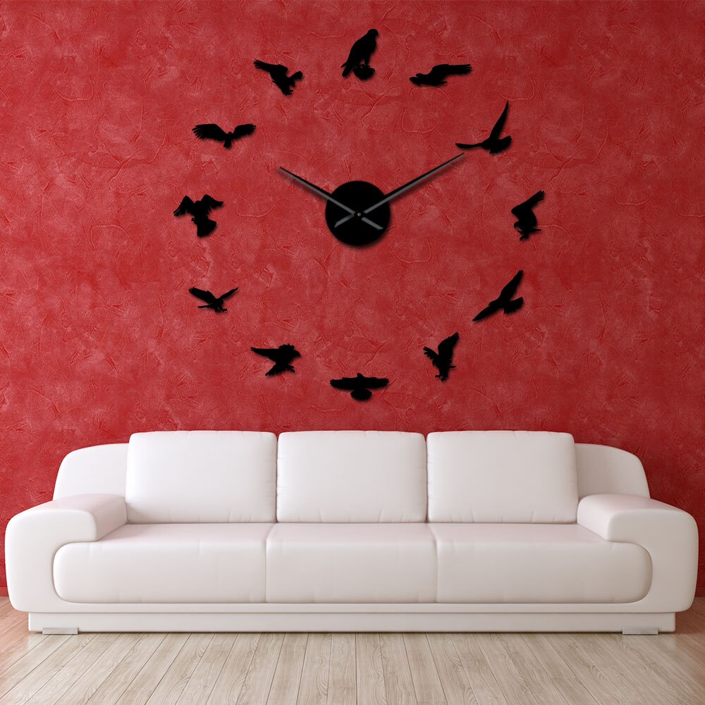 Falconry Bird Self Adhesive DIY Clock Watch Peregrine Falcon Silent Quartz Frameless Big Needles Quiet Sweep Cool Wall Art