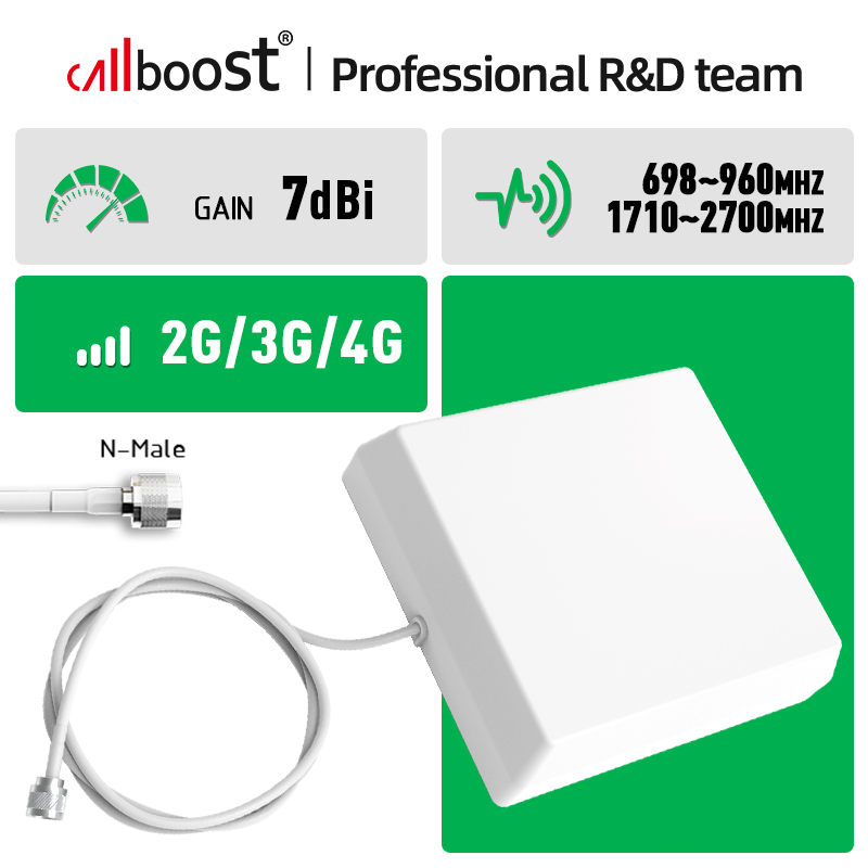 Antena de painel interno 7dbi, cabo de 2m n-macho 698 ~ 960/1710 ~ 2700 para antena amplificadora de sinal móvel