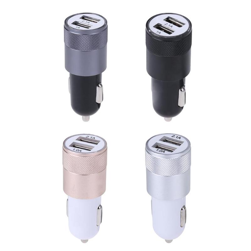 Alloet Metalen Aluminium Dual USB Autolader 5 V 2.1A Auto Sigarettenaansteker Opladen Adapter Voor mobiele telefoon tablet PC