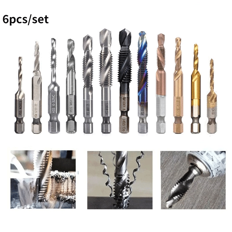 Tap Drill Titanium Plated Hex Shank HSS Screw Thread Metric Tap Drill Bits Screw Machine Compound M3 M4 M5 M6 M8 M10 Hand Tools