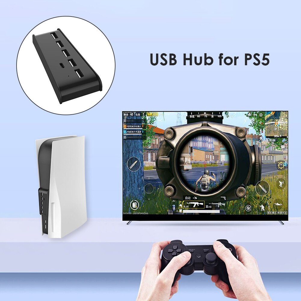 Adaptador de concentrador USB divisor 6 en 1 para PS5, Hub con 5 puertos USB A + 1, C para consola PS 5 edición Digital