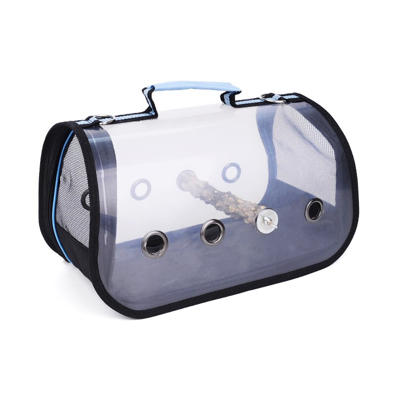 Bird Cage Plastic Transparent Outdoor Travel Cage Breathable Bird Carry Bag With Stand Pole Parrot Outing Backpack Bird Supplies: Blue / S
