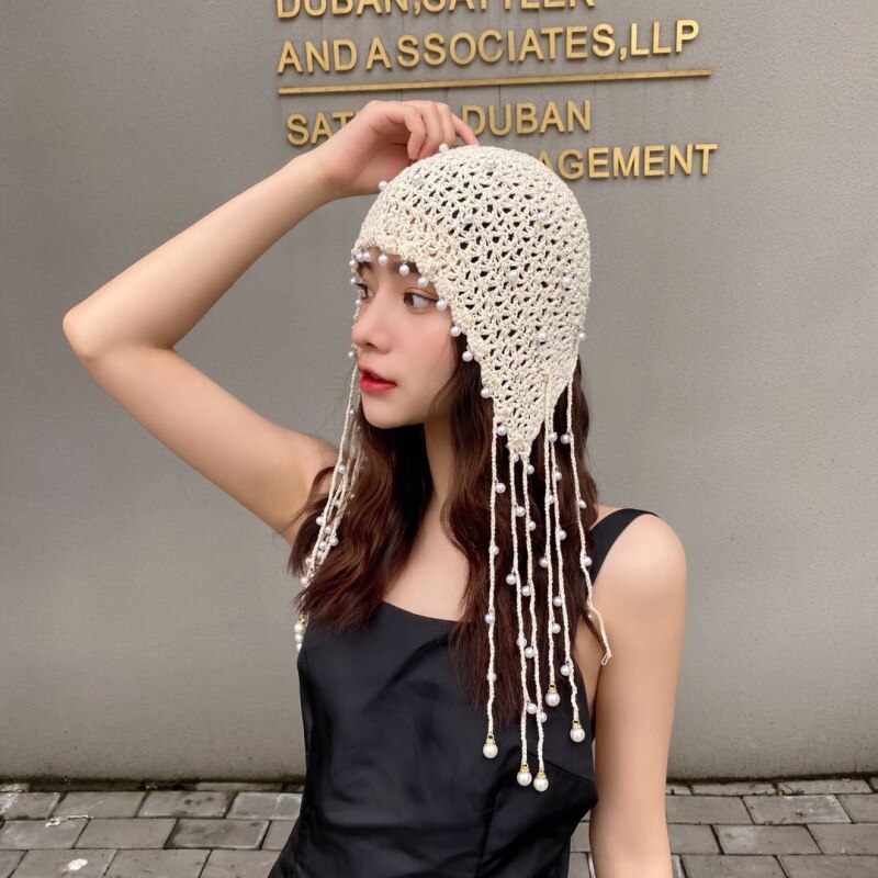 Kvinder hue alle årstider strikket hue hue dame hæklet perle skullies huer vintage kvindelige kvaster huer