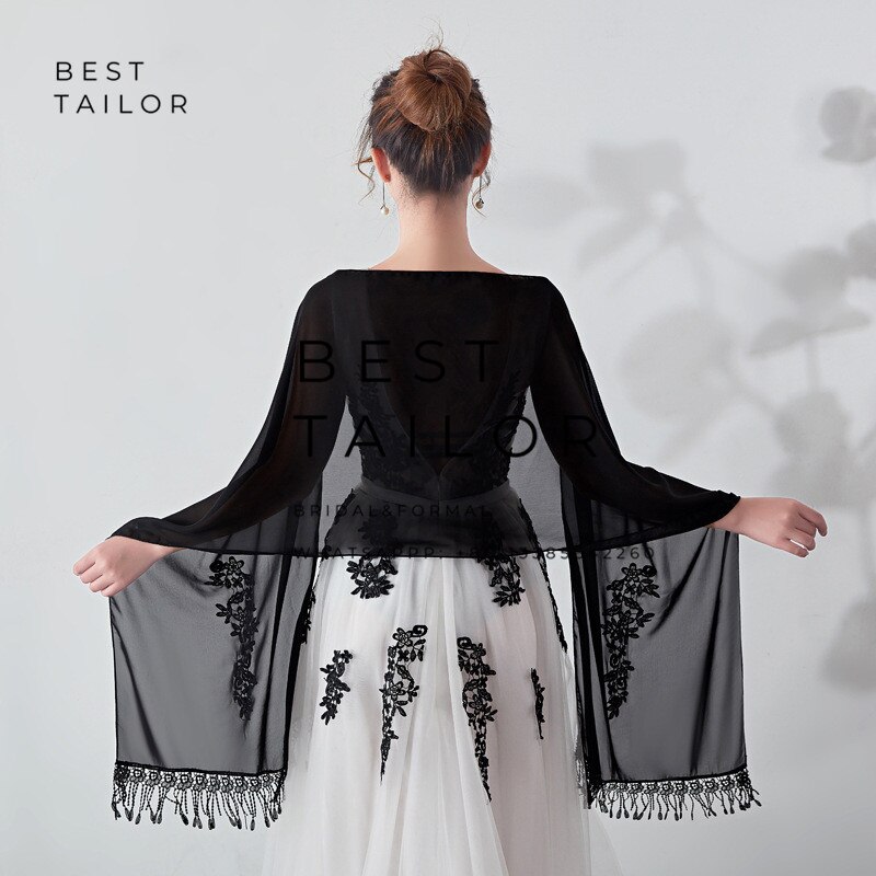 Color Available ! Wedding Jackets Bolero Bridesmaid Scarf Shawl Tassel Appliques Formal Party Gown Chiffon Wedding Accessories: Navy Blue