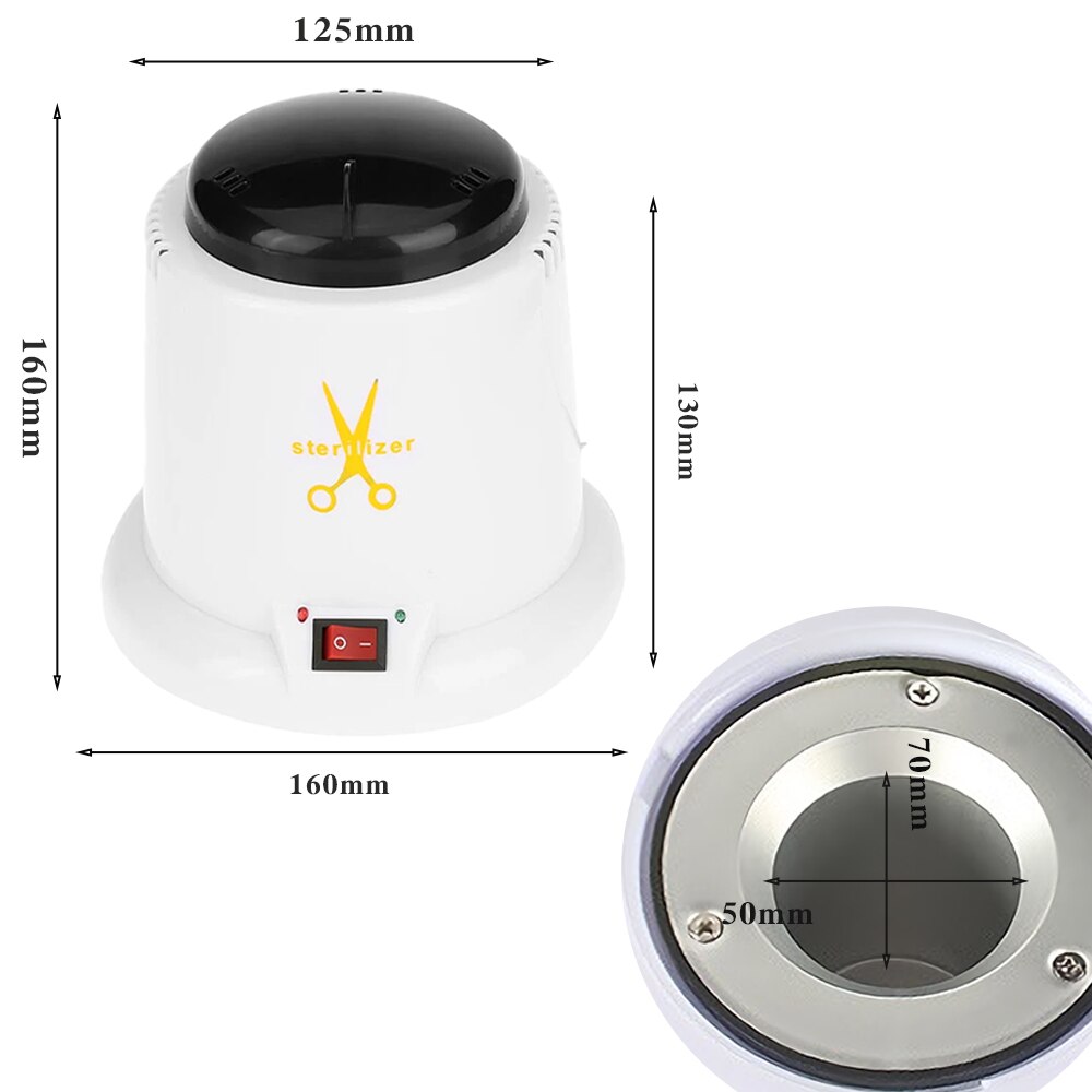 Herramienta de Metal para decoración de uñas, taza de esterilización, esterilizador de tijeras, equipado con herramienta de desinfección de arena de cuarzo para UV exterior