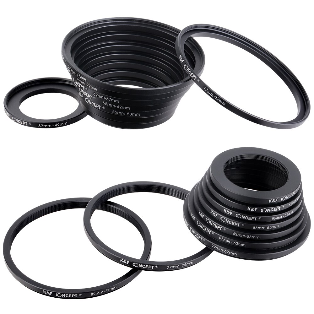 K & F Concept 18 Pcs 37-82 Mm 82-37 Mm Lens Step Up Down Ring Filter adapter Set 37 49 52 55 58 62 67 72 77 82 Mm