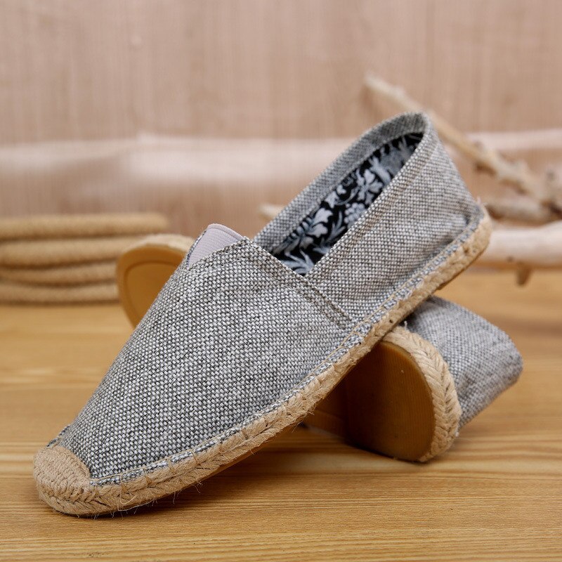 zomer handgemaakte linnen canvas schoenen klassieke ademend slip-op platte met mannen skateboard schoenen tm0009: gray / 8.5