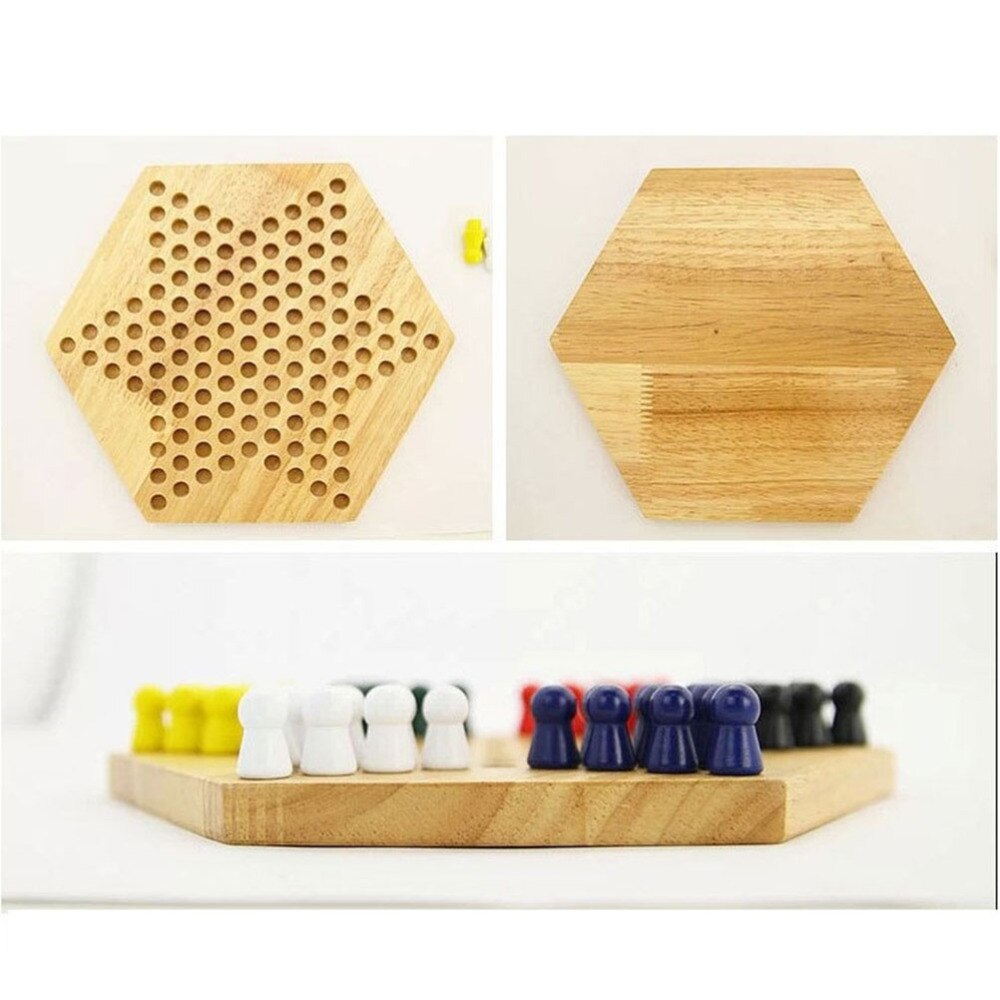 1 boîte de classique en bois chinois hexagone dames jeu de société jouet pour les étudiants enfants