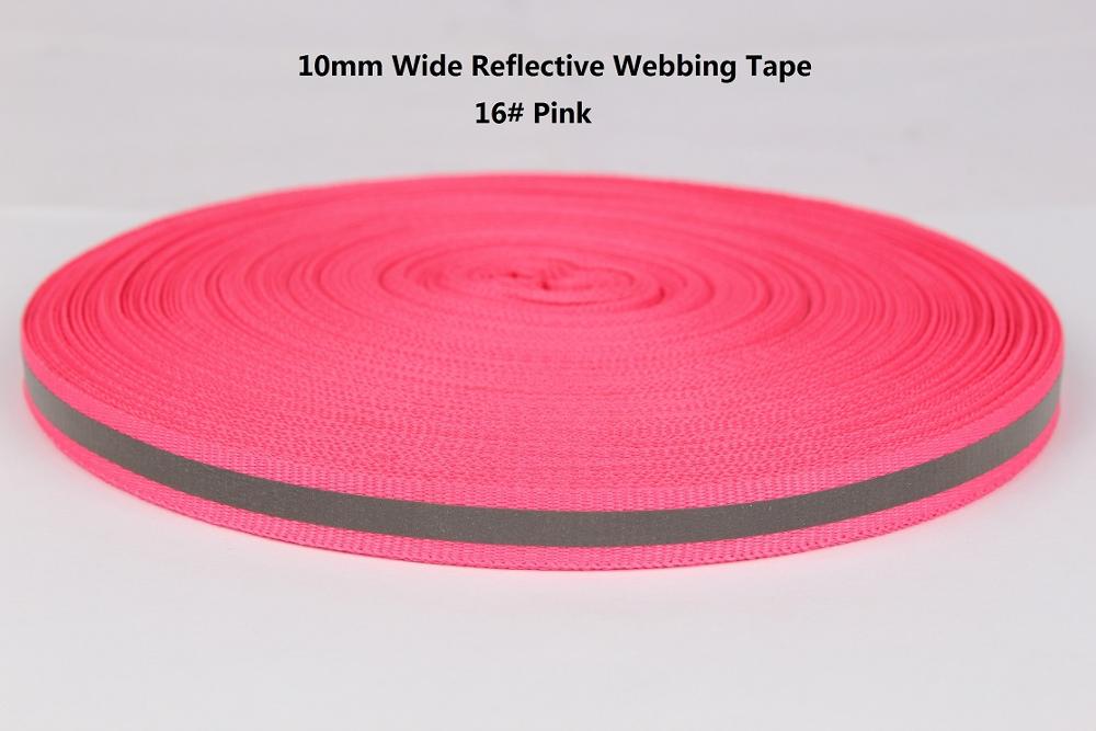 10mm breed reflecterende lint singels voor veilig product garment tassen schoenen DIY riem zwart grijs orange rood blauw groen roze geel: 16 pink