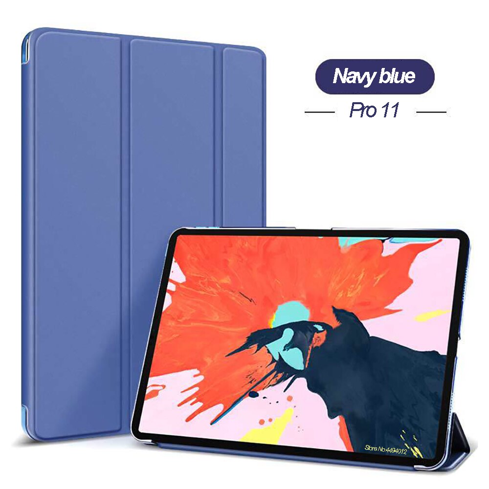 For iPad Pro 11-in Release Case Ultra Slim PU Leather Trifold Stand Cover For iPad Pro 11 Smart magnetic Auto / Sleep: Navy Blue