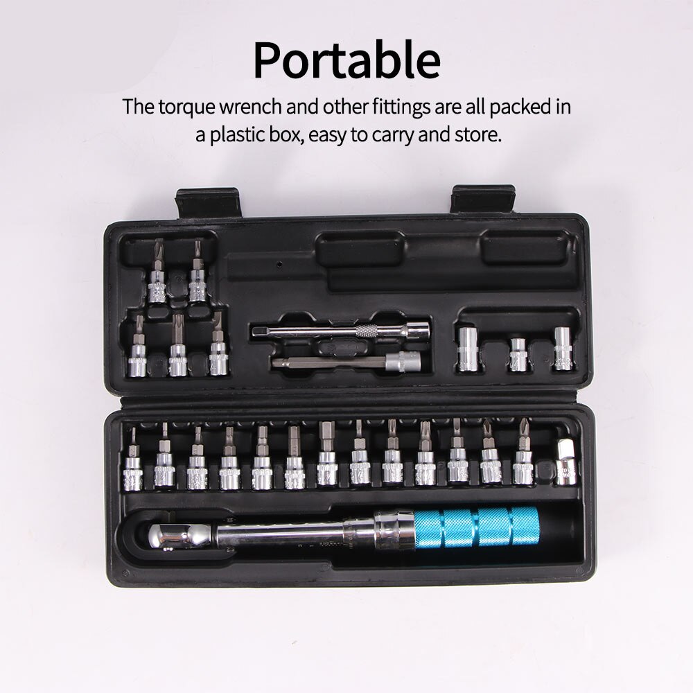25Pcs Repairing Socket Wrench Set Chrome Steel Bicycle Repair Tool Kit Adjustable Torque Wrench Manual Wrench Set 1/4 "2-14nm