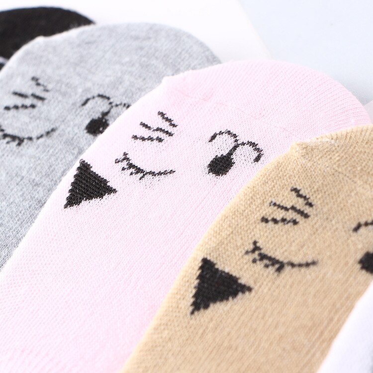 Ljiqq 5 paar lente zomer enkelsokken dames smile cat sokken koreaanse stijl cartoon katoenen damessokken