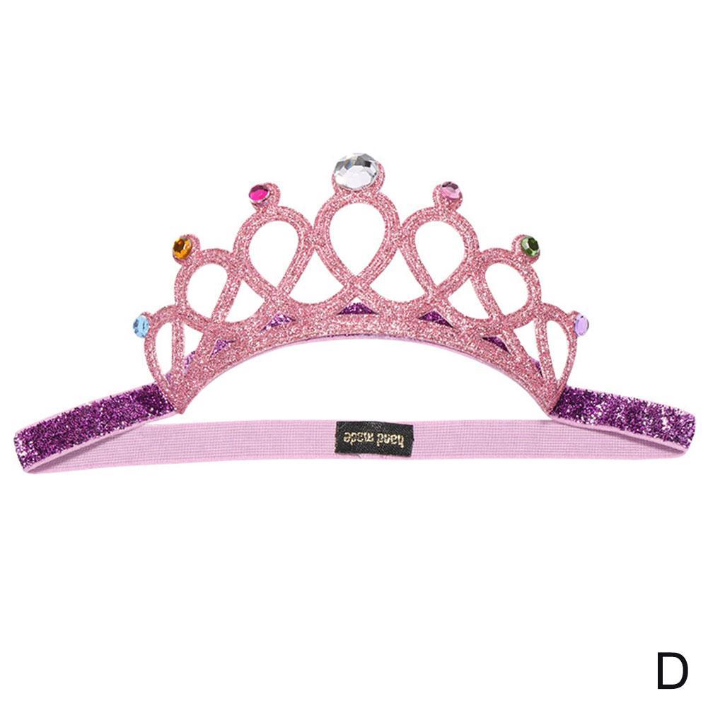 Child Rhinestones Princess Headband Elastic Hair Crown Headband Tiara Kids Headwear For Girls Kids Accessory Party: pink