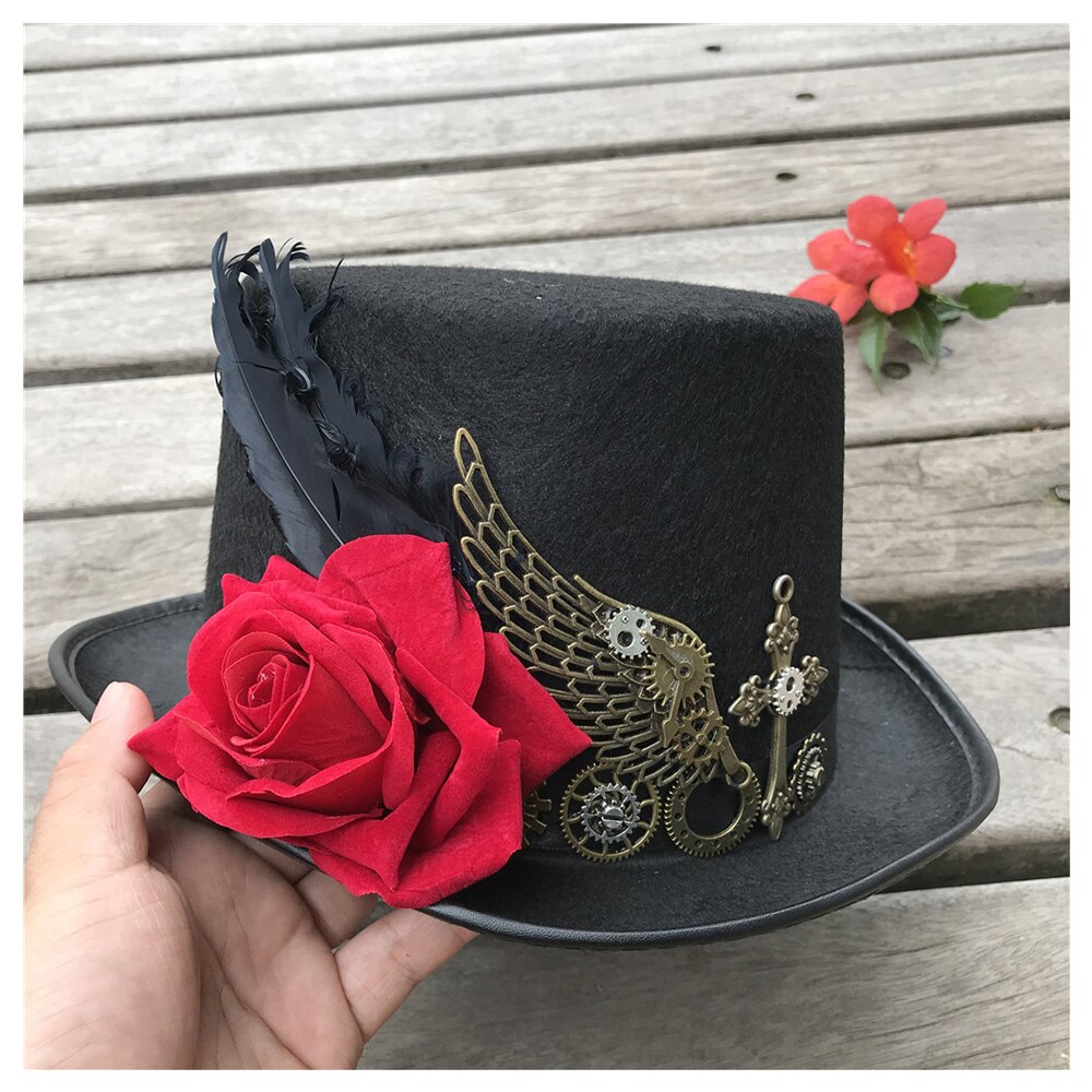 Steampunk Top Hat With Rose For Women Dance Party Hat Cosplay Hat Performance Hat Size 57CM Steampunk Hat