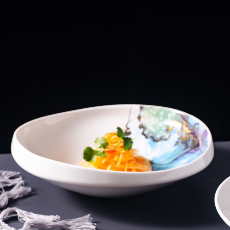 Nordic Style Ceramic Salad Plate Irregular Dinner Plate Restaurant Pasta Soup Plate Home Decoration Kitchen Tableware