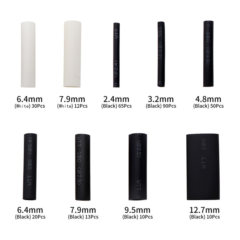 300 Stks/partij Polyolefine Krimpen Diverse Krimpkous Zwart Wit Buis Draad Kabel Geïsoleerde Sleeving Krimpkous Set