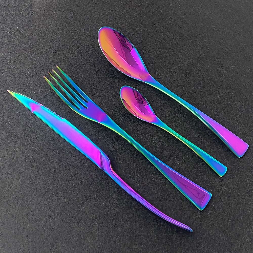 Western Rainbow Metal Cutlery Set Fork Knife Spoon Dinnerware 18/10 Stainless Steel Steak Fork Spoon Knife Set