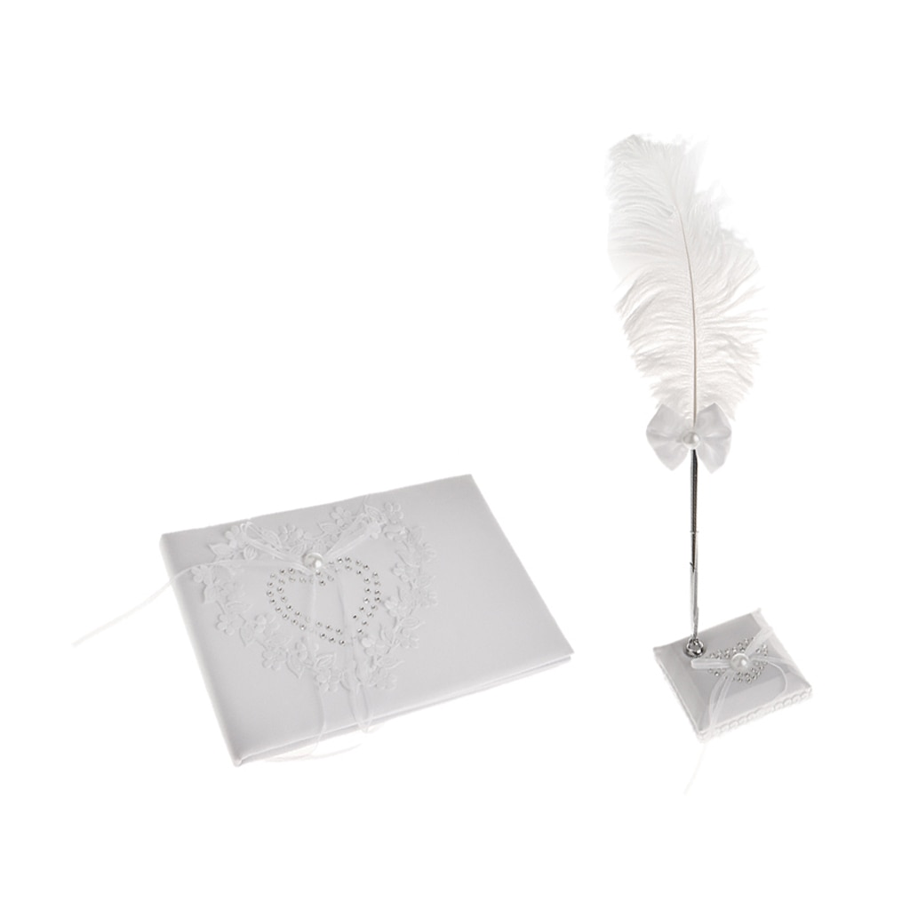 Gastenboek Pen Bruiloft Hart Wit Receptie Gastenboek Veer Strik Pen En Stand Set Feestartikelen