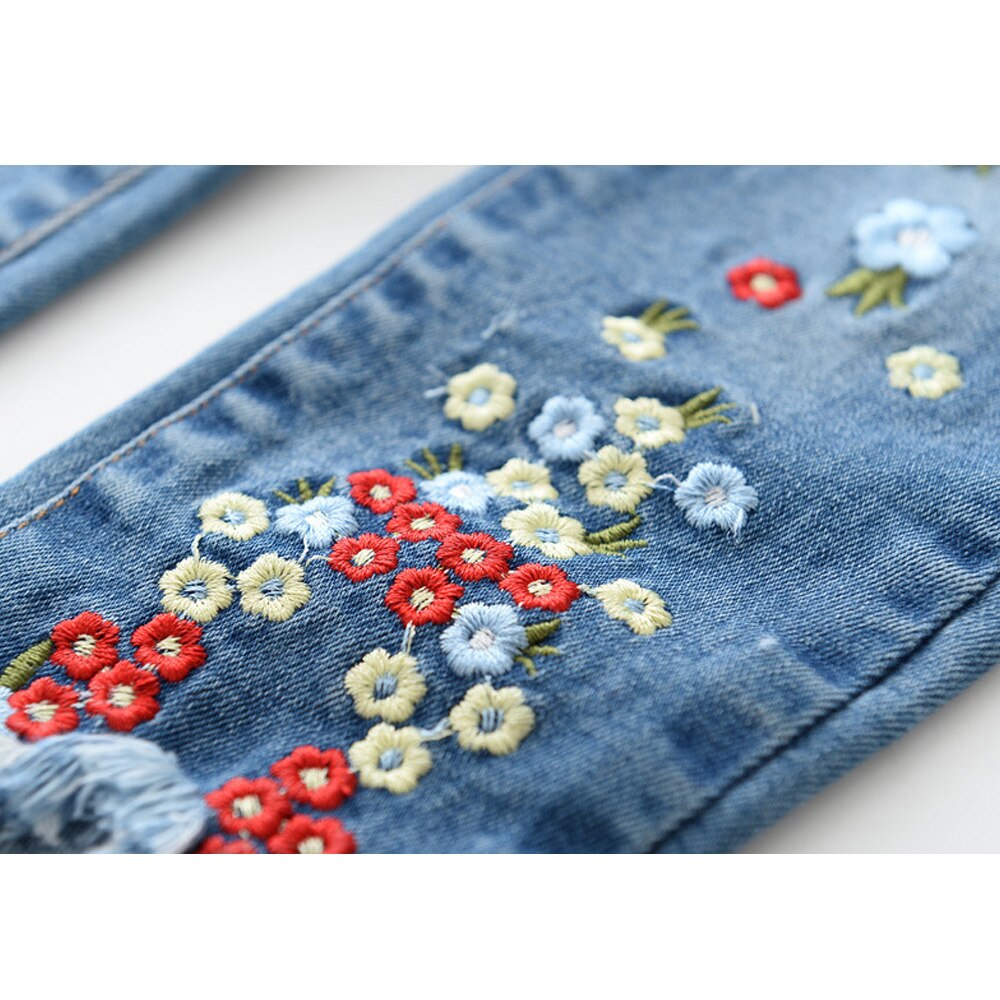 Babyinstar-pantalones vaqueros con bordado Floral para niña, ropa para niña pequeña, pantalones vaqueros, ropa para niño