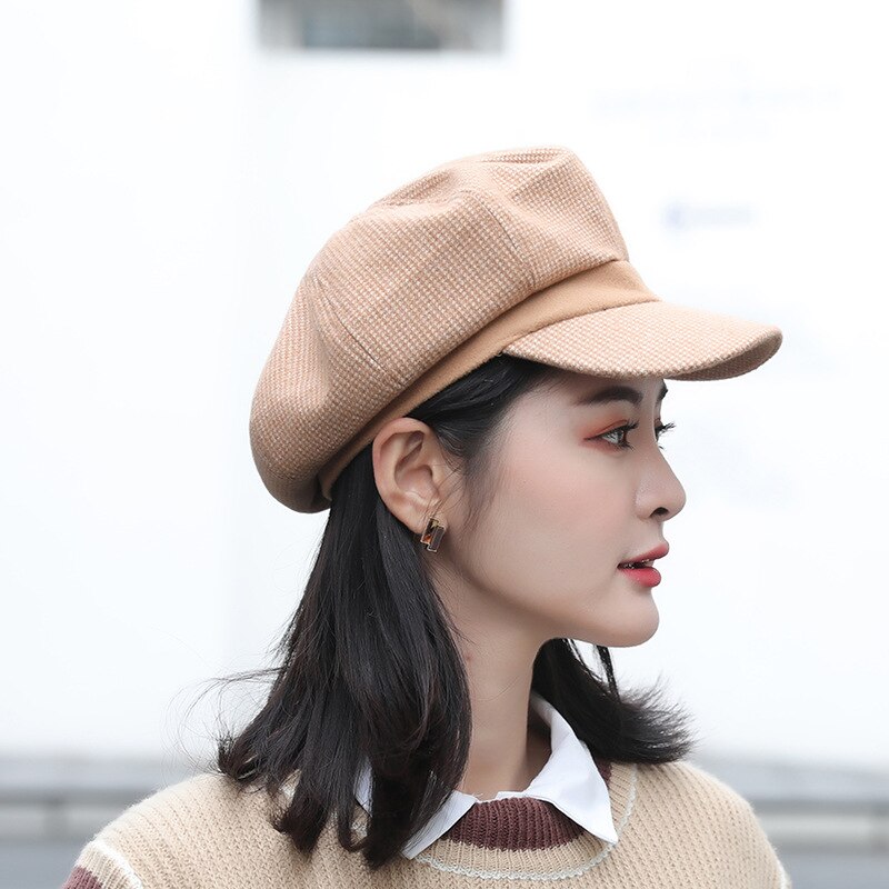 Vintage Hat Ladies Classic Octagonal cap Cap Autumn&Winter Hat for women: Khaki
