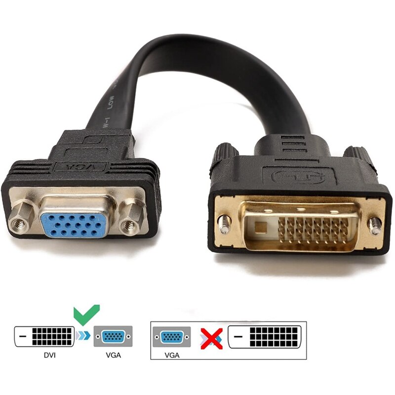 Active DVI-D Dual Link 24+1 Male to VGA Female Video with Flat Cable Adapter Converter for PC DVD Monitor HDTV