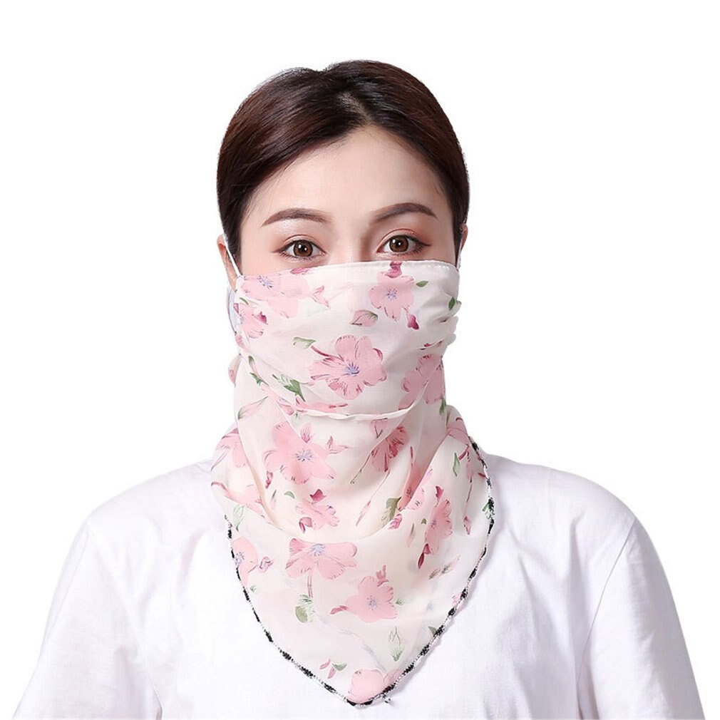 Summer Women Face Mask Neck Protection and Face Protection Sun Veil Scarves Chiffon Mounting Ear Adjustable Tightness Mask: 10