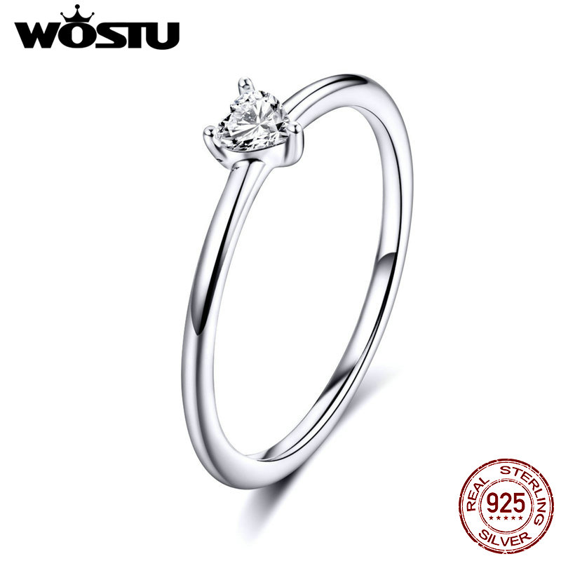 WOSTU Heart Highlights Ring 925 Sterling Silver Clear CZ Dazzling Crystals Rings Finger For Women Elegance Fine Jewelry CQR498