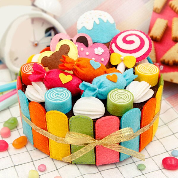 8 Styles DIY Felt Cloth Birthday Cake Box Handmade Cute Cake Storage Case For Children Birthday Special Felt DIY Package: STYLE 3