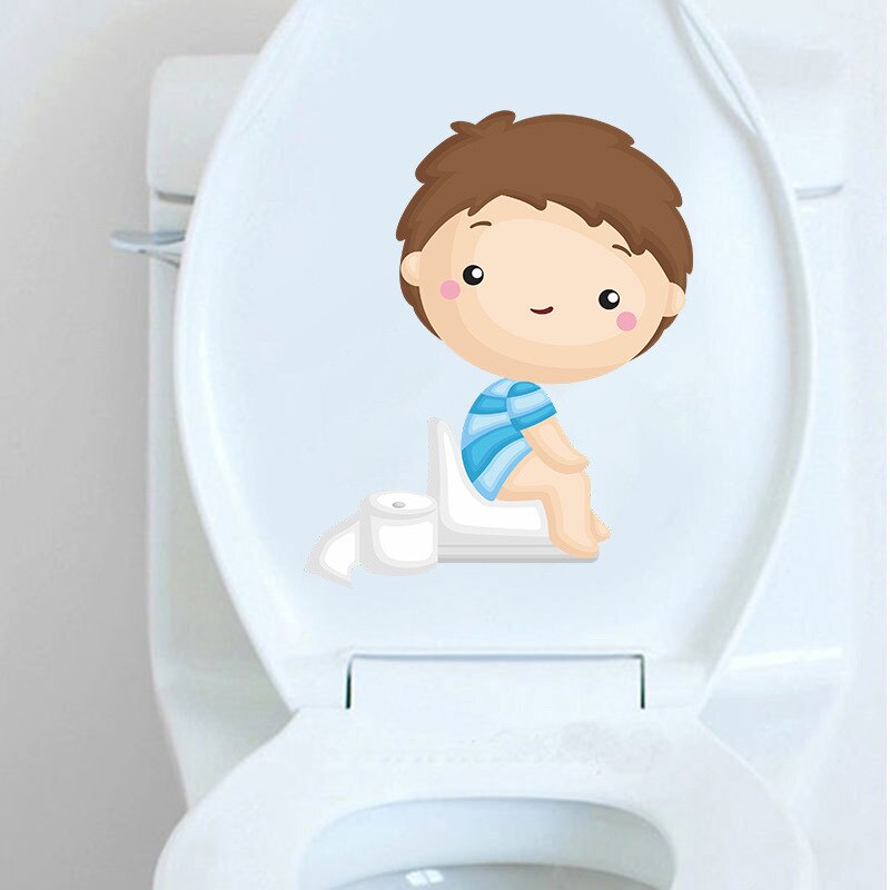 Cartoon Cute Little Boy Squatting Toilet Nursery Toilet Stickers Home Decoration Wall Stickers Self-Adhesive