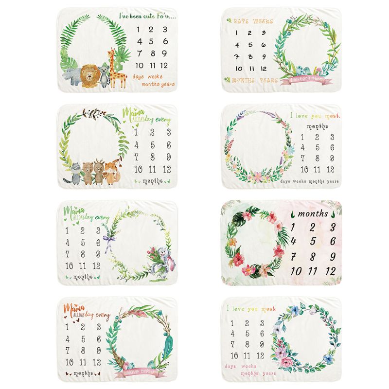 Baby Monthly Record Growth Milestone Blanket Wreath Pattern Photography Props R2JF