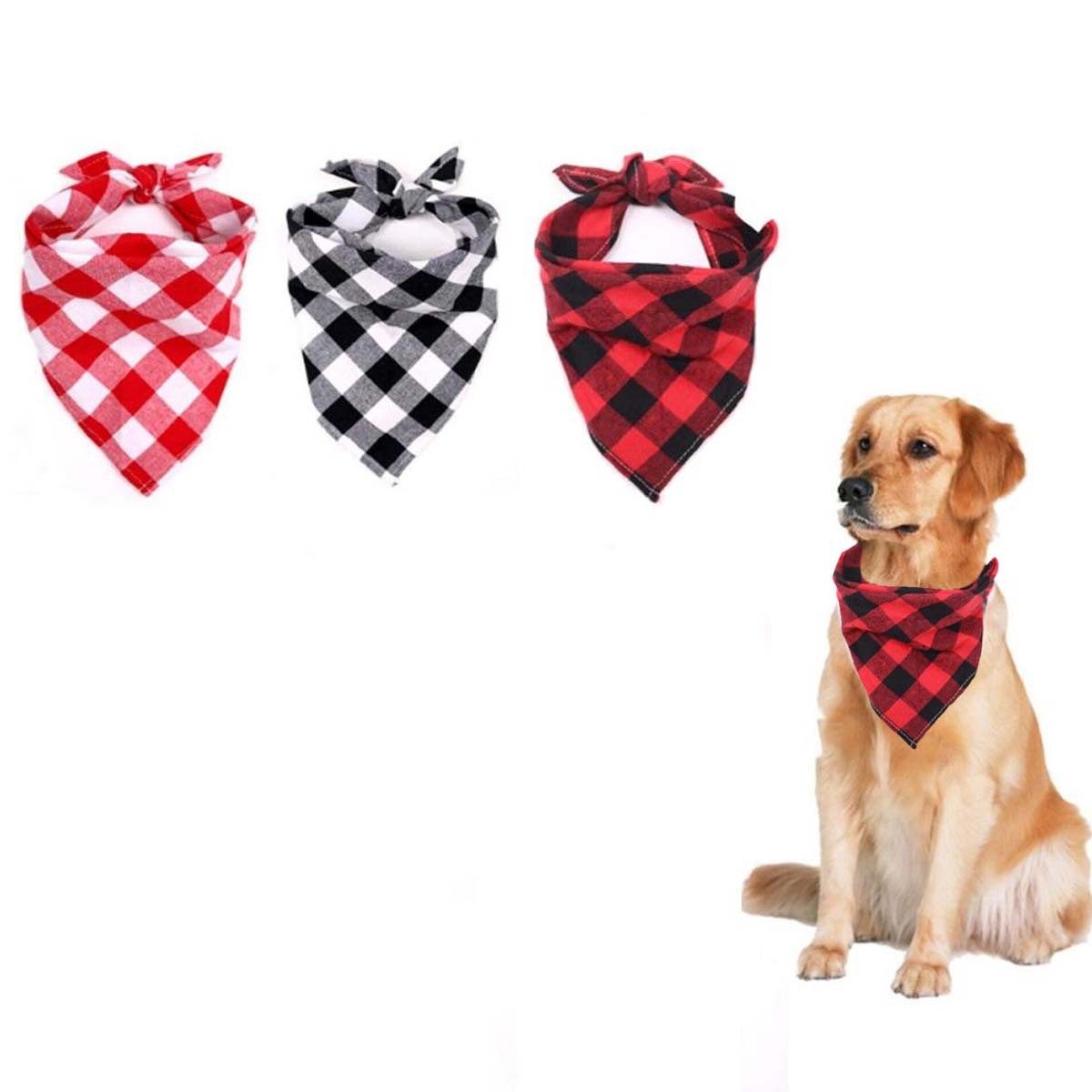 Clássico vermelho preto xadrez cão de estimação bandana gato filhote de cachorro lenço acessórios para cães de estimação lenço cachecol cão saliva toalha