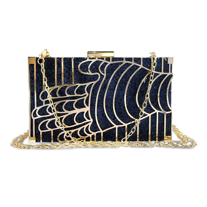 Borsa da sera di lusso borsa da donna per banchetti borsa glitterata pochette da sposa in oro borsa da festa Prom Blingbling borsa a tracolla a catena Mujer Sac: Blue 4