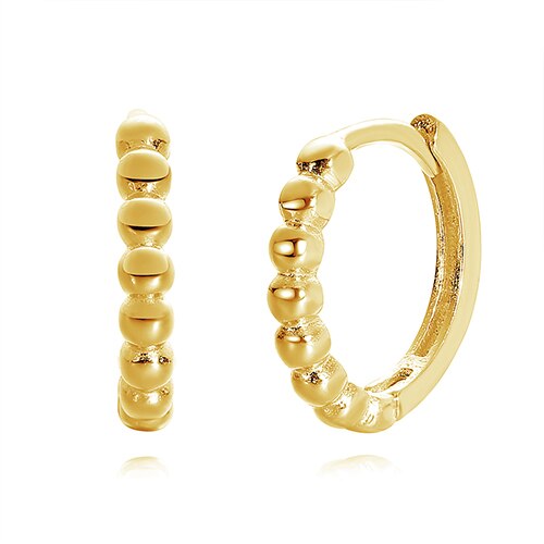 ELESHE 925 Sterling Silver Beaded Hoop Earrings with 14K Gold Plated Stackable Earrings for Women Engagement Christmas Jewelry: 14K Gold Color