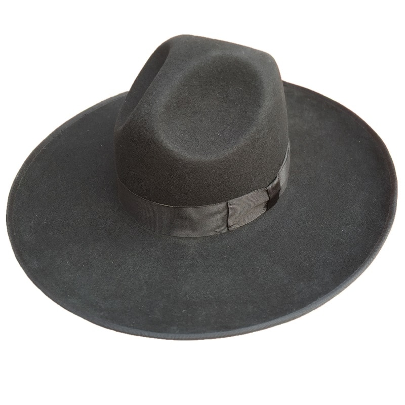 Schwarz Israel Jüdische Hütte Juden Wolle Hasidic koscher Rabbiner Fedora Kappe Breiter Krempe 12 cm