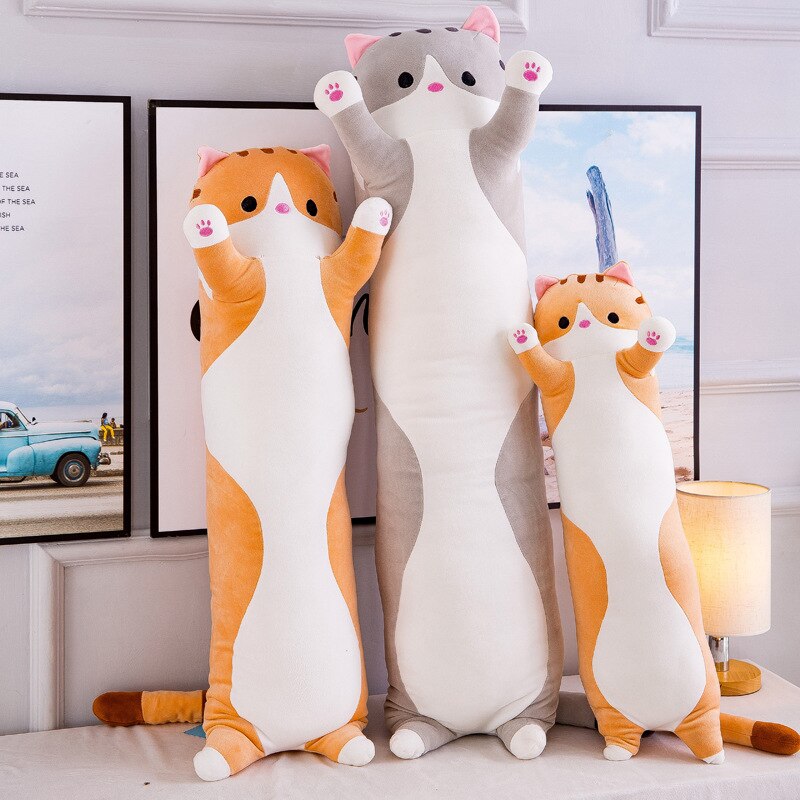 Lång katt kudde mjuk plysch docka leksak födelsedagsflicka jul