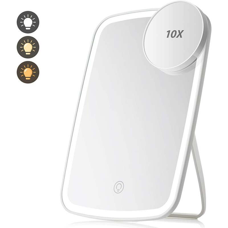 Portable Makeup Mirror LED Natural Light USB Refill Angle Adjustable Touch Control Brightness Dimmable Lights Women