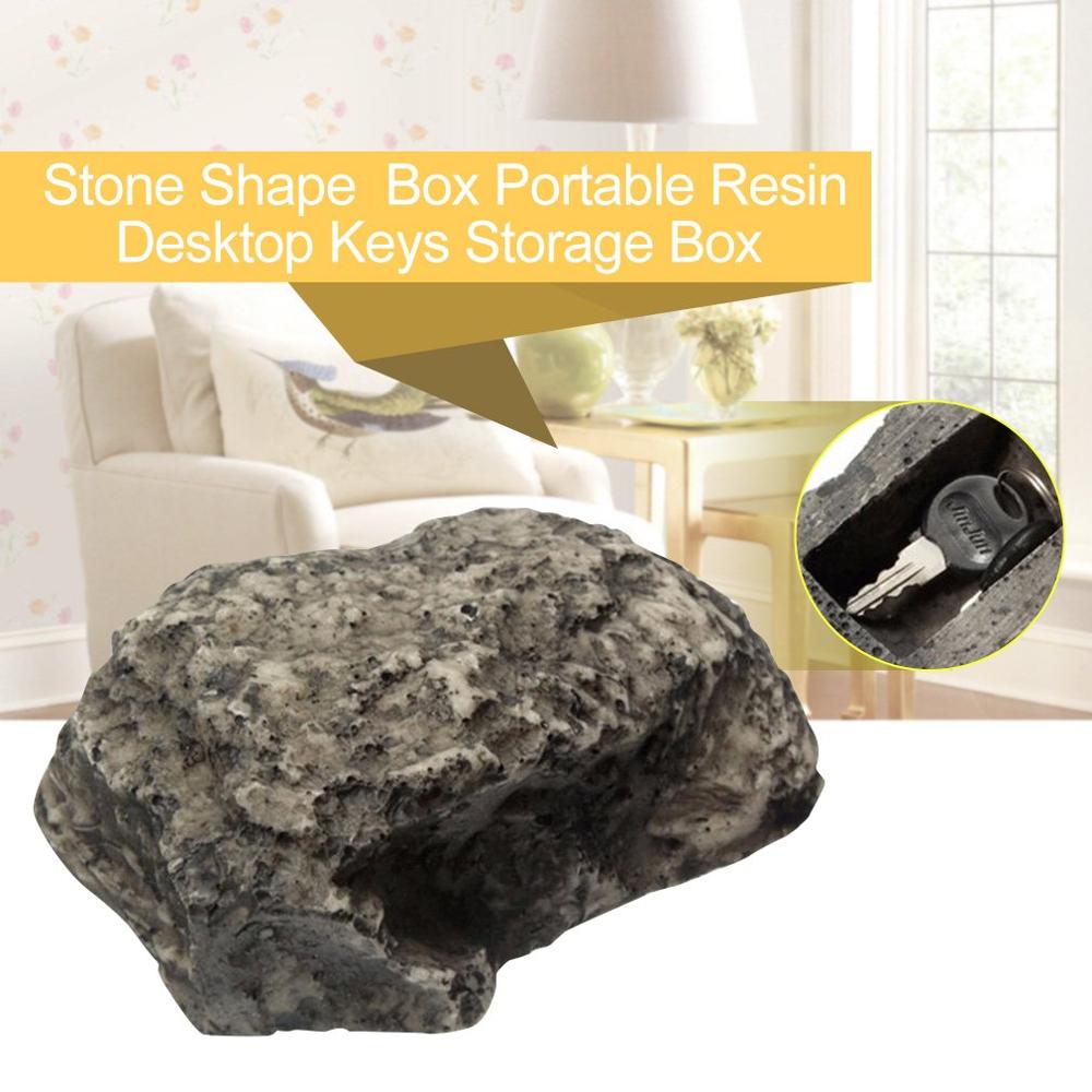 Outdoor Spare Key Unique Appearance Stone Shape Security Safe Storage Box Portable Small Size Resin Desktop Keys Storage Box