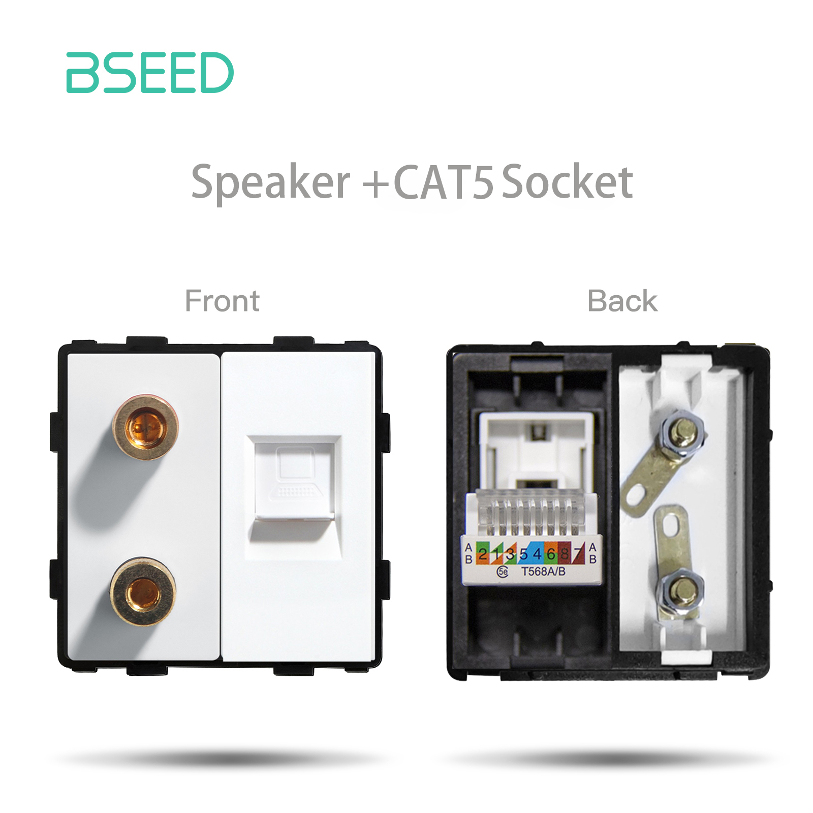 BSEED Weiße Glasscheibe mit Internet-Buchse TV ST Katze5 RJ45 Funktionsteile Doppel-USB-Buchse EU-Wandstecker DIY freie Kombination: TYP 14