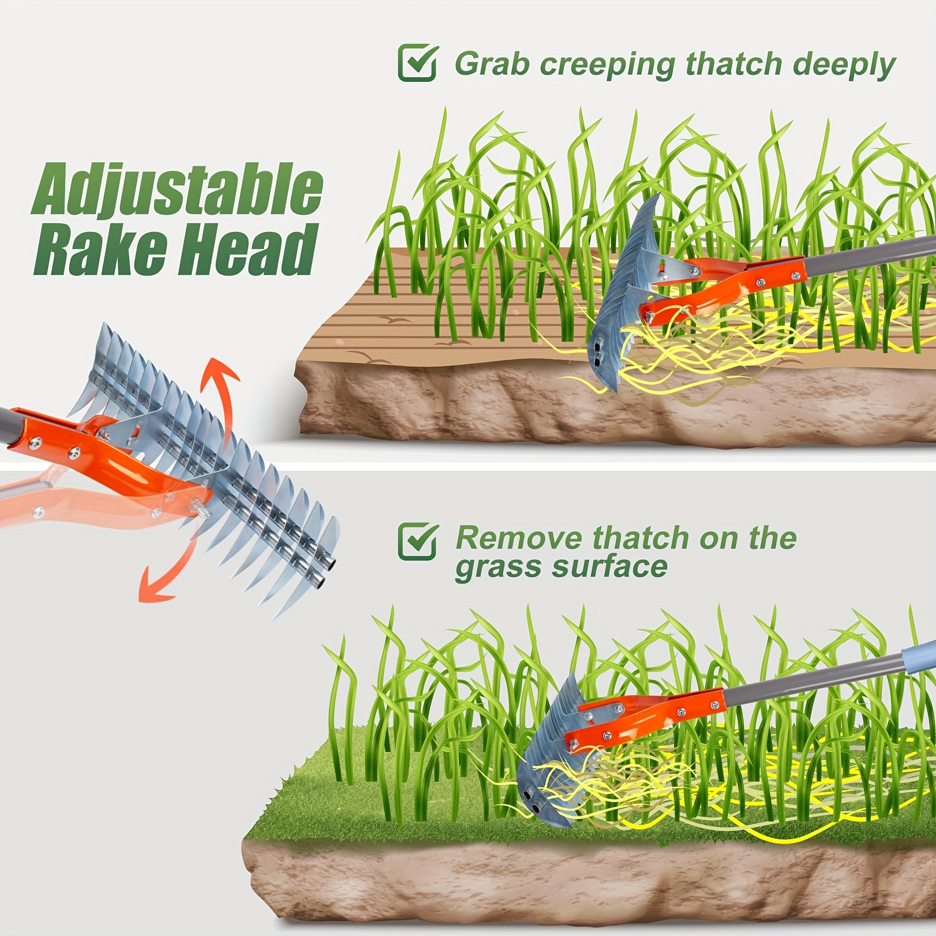 Gazon Rieten Hark Robuuste Dethatcher Hark Veelzijdige Gras Verzorgingshark Voor Het Schoonmaken Van Dood Gras, Tuin Tuin Tuin Duurzame Bodemhark