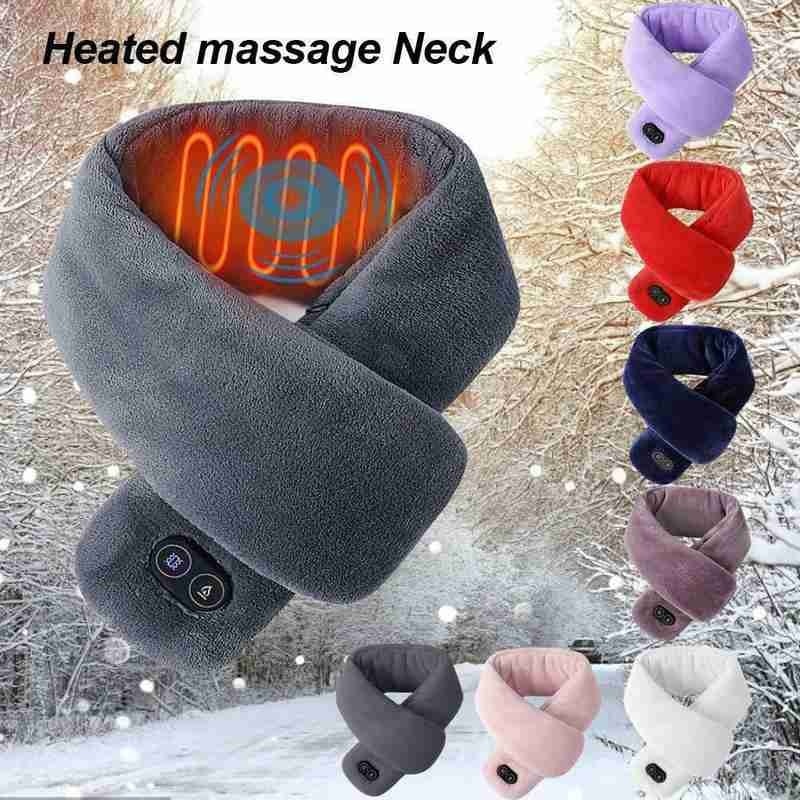 Usb opladning opvarmet par tørklæde nakkebeskyttelse varmere vibration massage neckerchief f plys krave tørklæder