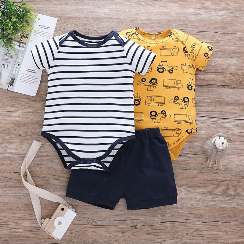 Zomer Baby Bodysuit Peuter Jongens Kleding Sets Casual Korte Mouw O-hals Cartoon Baby Jongen Jumpsuit + Shorts Baby Jongens Outfit: hbt / 6m