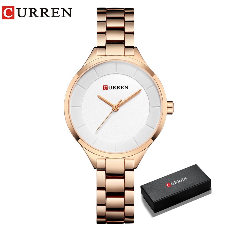 Curren Top Brand Dames Horloges Roestvrij Stalen Band Quartz Vrouwelijke Horloge Dames Klok Relogio Feminino: rose white box