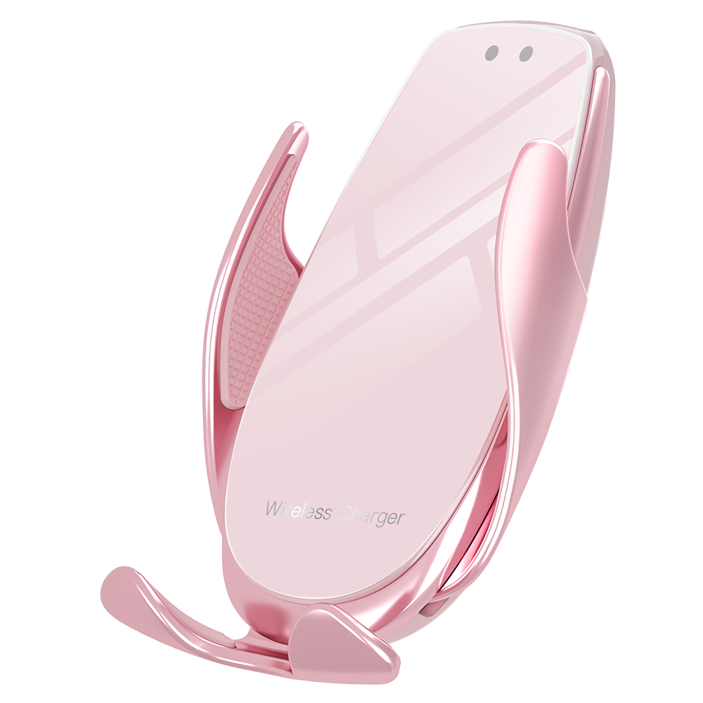 Wireless Car Charger Clip Auto Telefoon Houder Auto-Sensing 15W Snelle Opladen Draadloze Oplader Luchtuitlaat Auto Telefoon houder: pink