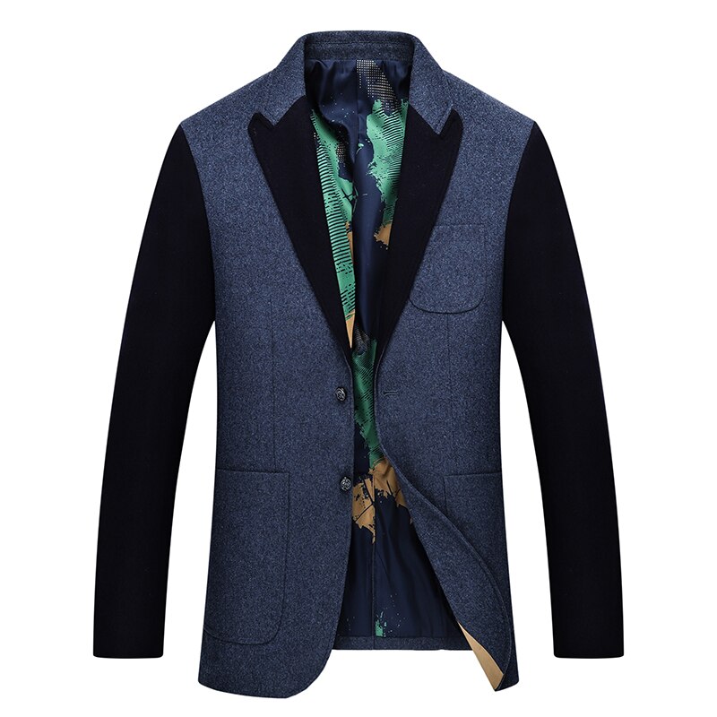 Autumn Winter Men Patchwork Suit Collar Smart Casual Woolen Business Blazer Coat , Men Slim Fit 5xl wool Blazers Coats