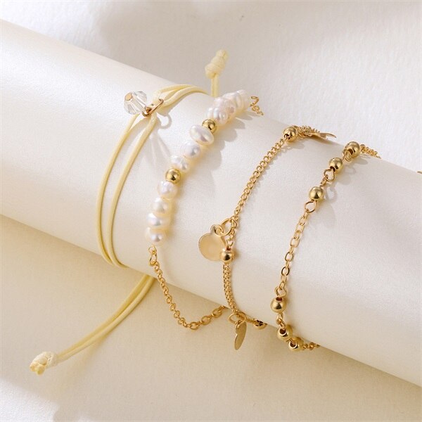 Es 4 unids/set encanto cubano cadena pulseras para las mujeres Miami Bohomia de oro brazaletes de pulseras mujer joyería de: 47ENS0657