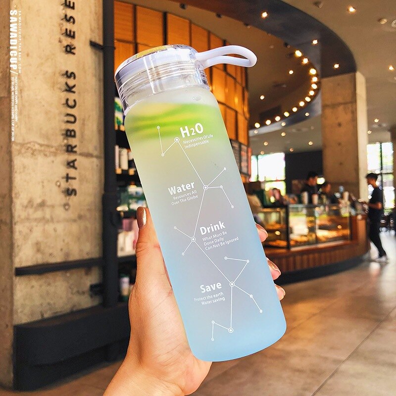 Korean Style Summer Cool Water Bottle Prosted Glass Bottles 460ml Women Girl Student Leakproof Drinkware Best Individuality: blue
