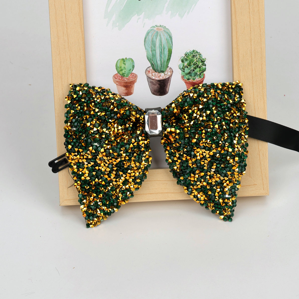 Nueva de lujo, pajarita grande con diamantes de imitación, pajarita grande negra dorada brillante para hombres, corbatas para de boda y negocios, accesorios de: Verde negro